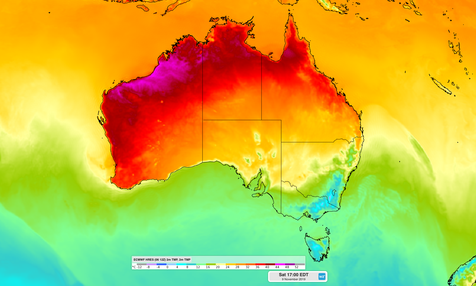 50-degree temperature range tipped in Australia this weekend