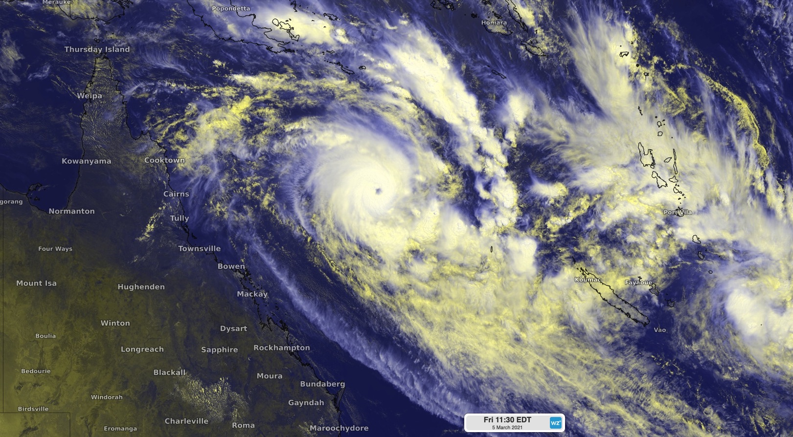 Tropical Cyclone Niran gaining strength over Coral Sea