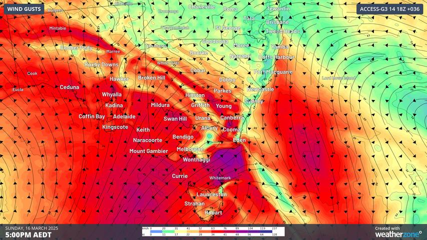 Image: Gusty winds for southeast Australia. Source: Weatherzone