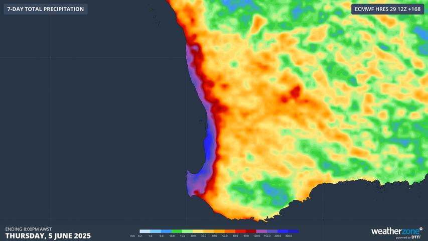 Image: Umbrella stores are in for a profitable week in southwest WA. Source: Weatherzone
