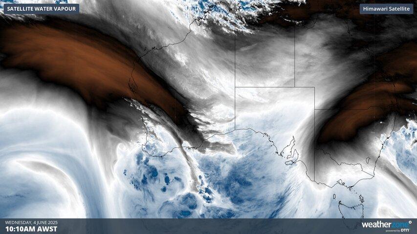 Image: Enhanced water vapour satellite image showing moisture over WA on Wednesday. Source: Weatherzone.