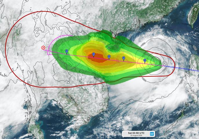 Image: Satellite image of Tropical Storm Kajiki with forecast trajectory. Source: Weatherzone