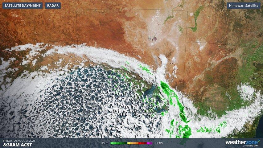Image: Composite satellite and radar over SA on Friday morning. Source: Weatherzone.