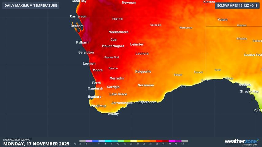 Image: Monday is expected to be the hottest day since autumn for parts of western WA. Source: Weatherzone