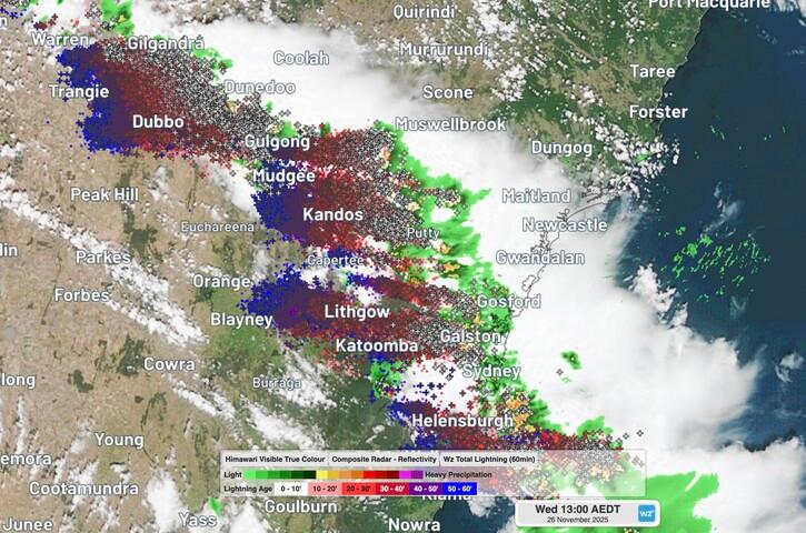Image: Severe thunderstorms over central NSW on Wednesday. Source: Weatherzone.