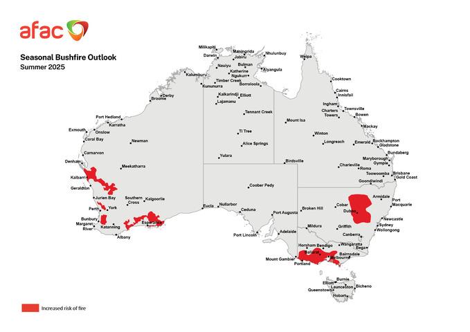 Image: National seasonal bushfire outlook for summer 2025-26. Source: AFAC.