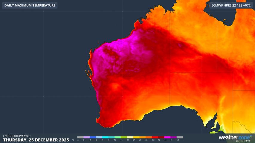 Image: Santa will be sweaty as Perth soars to around 41°C on Christmas Day. Source: Weatherzone