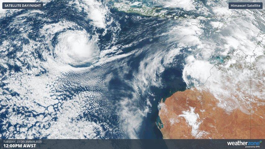 Image: Visible satellite image showing Tropical Cyclone Grant to the northwest of Australia on Tuesday. Source: Weatherzone.