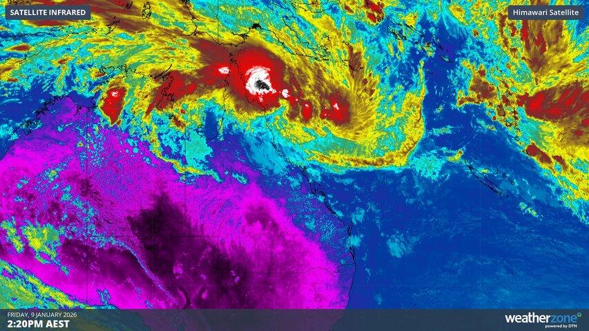 Image: Enhanced infrared satellite image showing a developing tropical low over the Coral Sea on Friday. Source: Weatherzone.