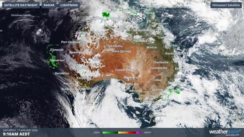 Image: Cloud bearing heavy rain is massing over the southeast and north of Australia. . Source: Weatherzone