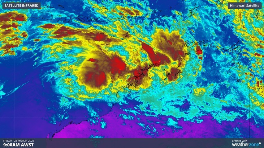 Image: Enhanced infrared satellite image showing a developing tropical low near WA on Friday. Source: Weatherzone.