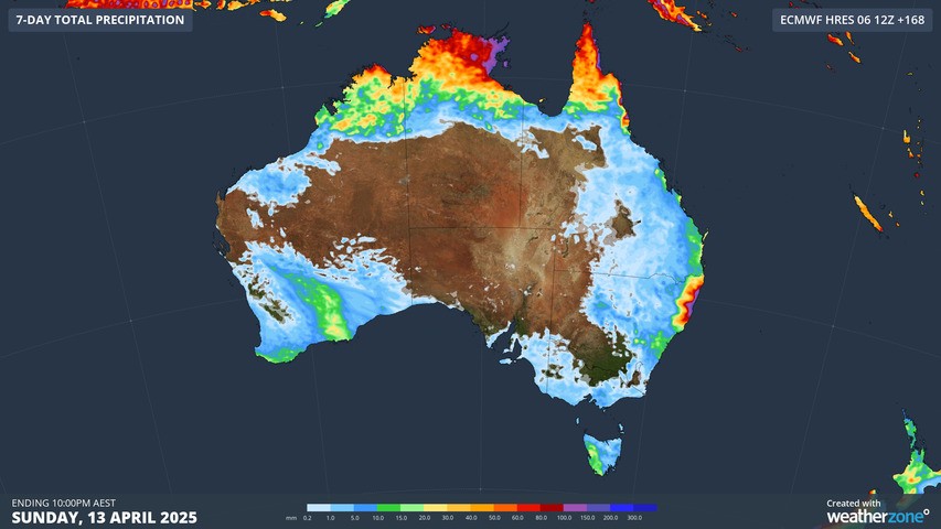 Image: Forecast accumulated rainfall this week.. Source: Weatherzone.