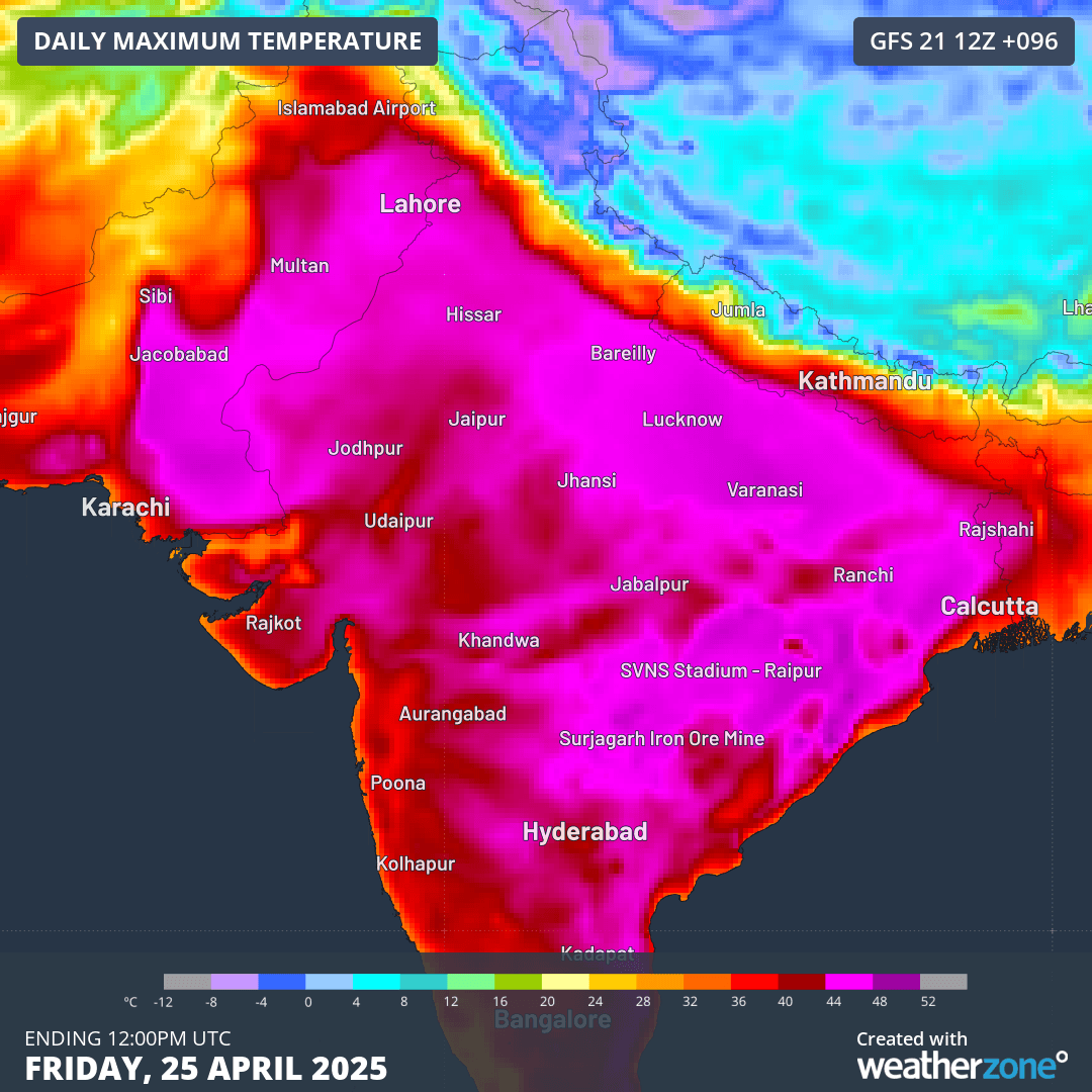 Image: Forecast maximum temperatures on Friday, April 25. Source: Weatherzone