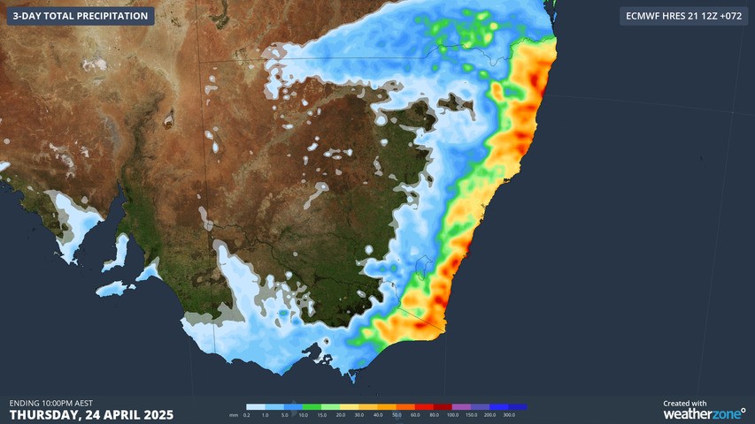 Image: The coastal strip is in for a big drip. Source: Weatherzone