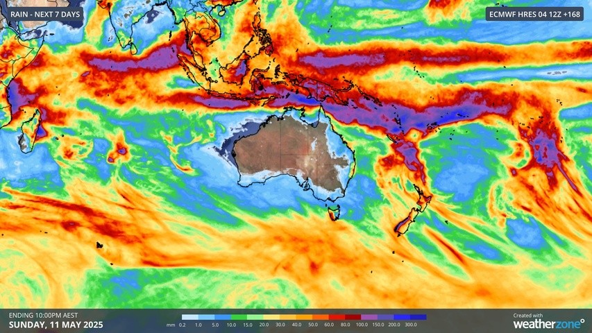Image: Forecast accumulated rain this week. Source: Weatherzone.