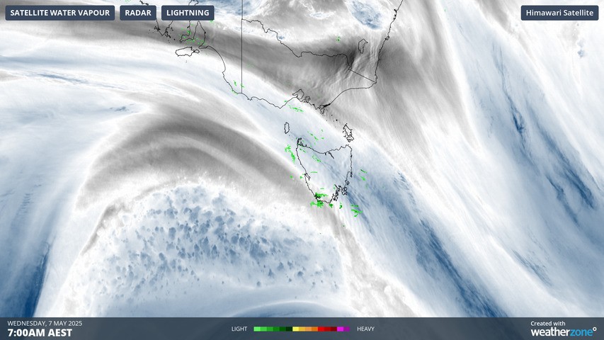 Image: The speckled cloudmass in the Southern Ocean is a tell-tale sign of very cold air.. Source: Weatherzone