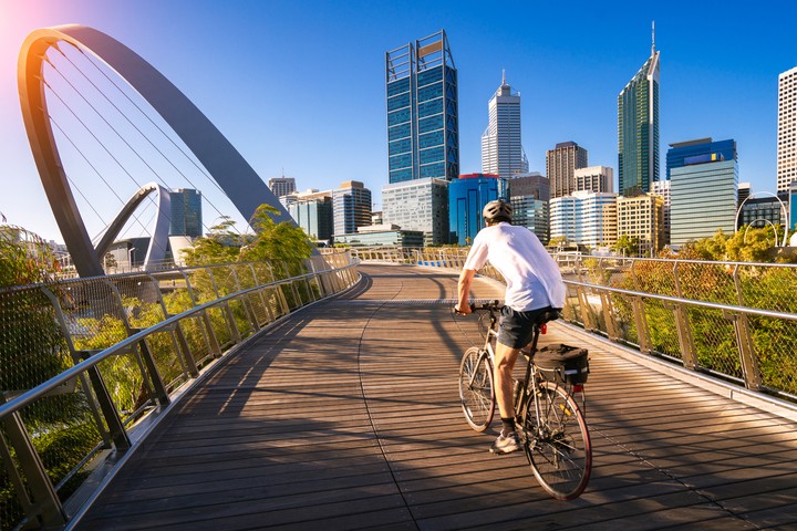 Image: It's perfect cycling weather in Perth even if most locals would be hoping for the overdue late autumn rains. Source: iStock/NeoPhoto