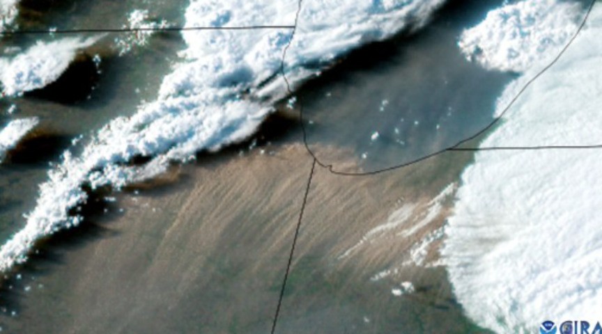 Image: Satellite image of the dust storm over Illinois on Friday, May 16th 2025. Source: CIRA
