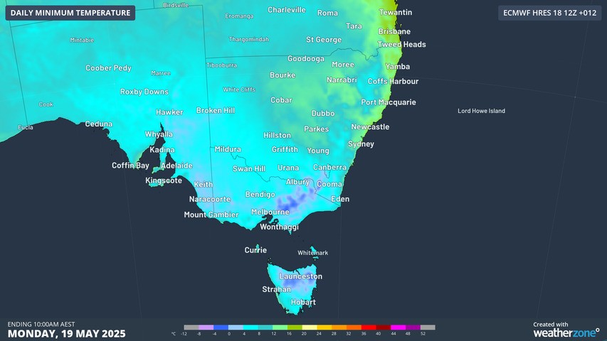 Image: Record low minimums for May occurred in South Australia and Victoria. Source: Weatherzone