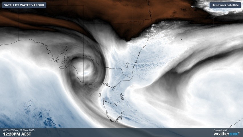 Image: Enhanced water vapour satellite image showing moisture streaming over NSW. Source: Weatherzone.