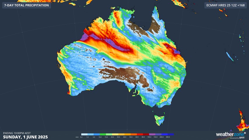 Image: Forecast accumulated rain this week. Source: Weatherzone.