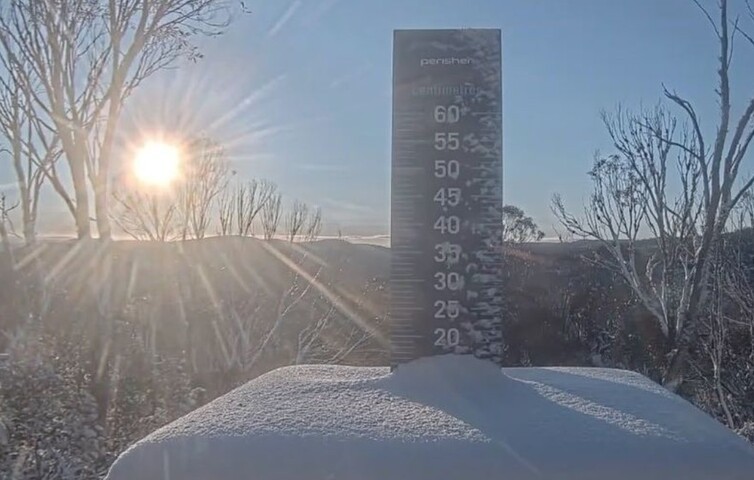 Image: There's no mistake on the snow stake, with 15cm of settled snow at Perisher on Wednesday, May 28. Source: Perisher Resort