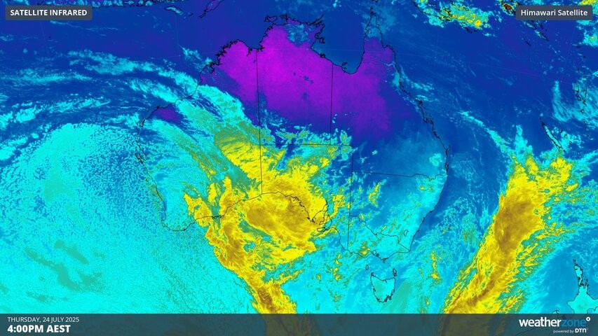 Image: Enhanced infrared satellite image showing cloud over WA and SA on Thursday. Source: Weatherzone.