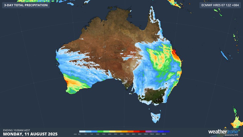 Image: The heaviest rain will arrive on Friday night into Saturday on both the west and east coasts. Source: Weatherzone