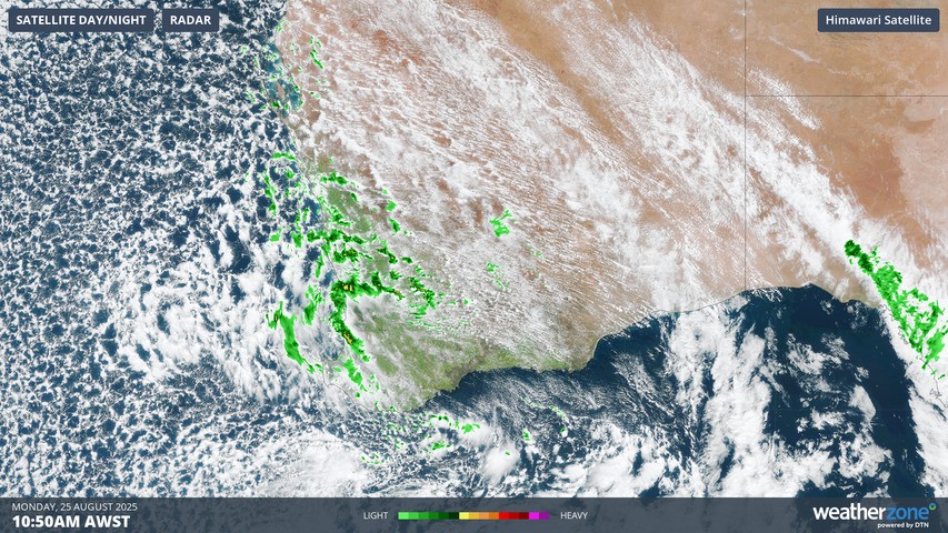 Image: Frigid air surges northwards, as indicated by the speckled cloud associated with a polar airmass. Source: Weatherzone