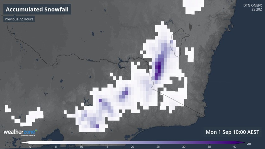 Image: Snow can be expected well beyond the alpine region from Friday into the coming weekend. Source: Weatherzone
