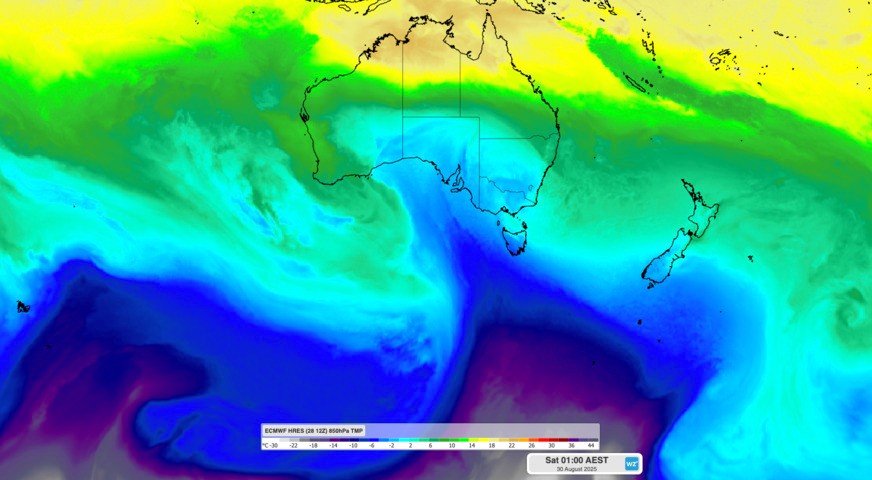 Image: Cold air extending across the Southern Ocean towards Australia on Saturday. Source: Weatherzone.