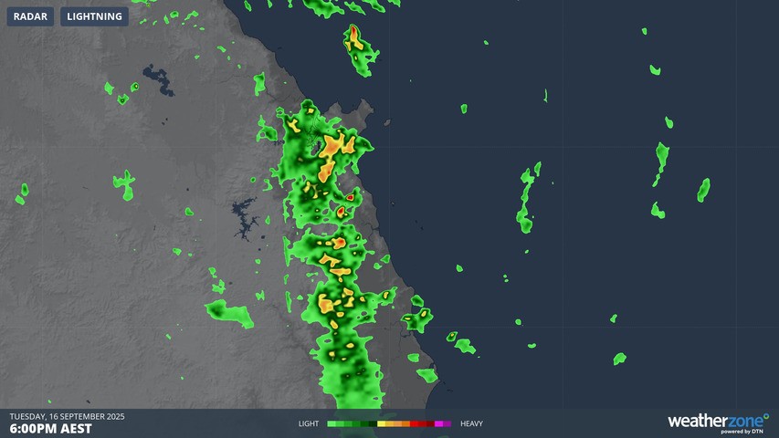 Image: Radar for the Cairns area at 6pm on Tuesday, September 16, 2025. Source: Weatherzone