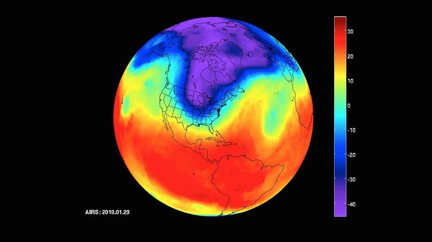 Image: Polar vortex extending across Canada and the United States in January 2019. Source: NASA/JPL-Caltech AIRS Project.