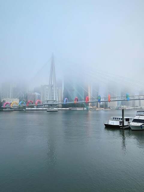 Image: The fog burned off quickly and Monday soon became clear and sunny in Brisbane. Source: Nicola Snaith (@nicolasnaith on Instagram)
