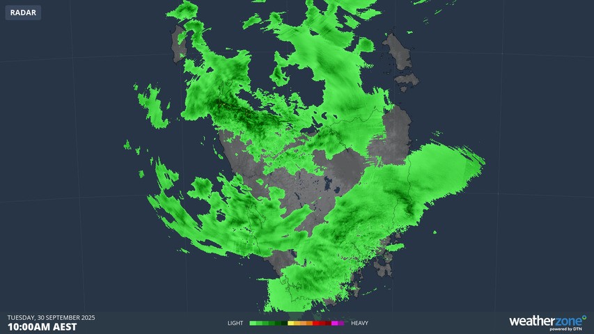 Image: It's not exceptionally heavy, but rain is falling in almost all parts of Tasmania this Tuesday. Source: Weatherzone