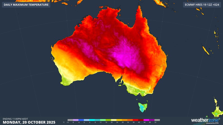 Image: The area near the intersection of the SA/Qld/NSW borders was the hottest part of the country. Source: Weatherzone