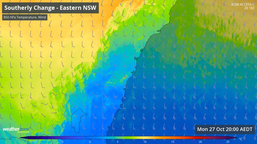 Image: The southerly will begin to reach northern NSW by Monday evening. Source: Weatherzone
