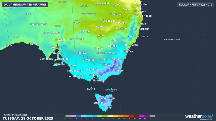 Image: The national minimum was -8.8°C at Perisher Valley in NSW. Source: Weatherzone