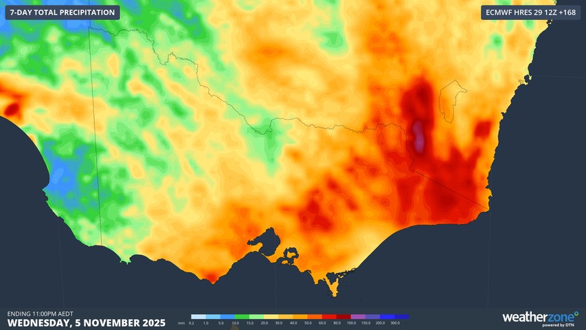 Image: Most of Victoria can expect significant rainfall early next week, including Melbourne. Source: Weatherzone