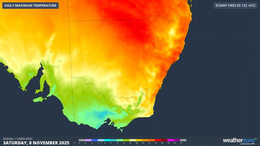 Image: Melbourne and southern Victoria will be significantly colder than most parts of mainland Australia this Saturday. Source: Weatherzone