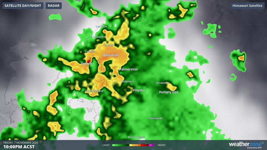 Image: Thunderstorms dumped intense rainfall over Darwin on Friday, 7 November, 2025. Source: Weatherzone