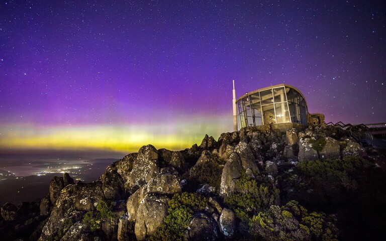 Image: Aurora australis seen from Mount Wellington in April 2024. Source: @mountaingoat.creative.images / Instagram.