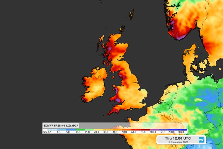 Image: Forecast accumulated precipitation during the 7 days ending at 1200 UTC on Thursday, December 11, 2025. Source: Weatherzone