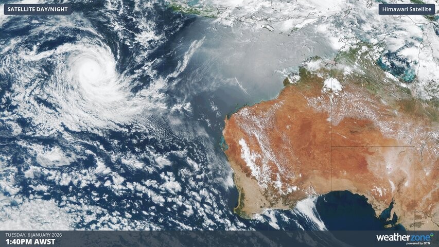 Image: Visible satellite image showing Tropical Cyclone Jenna to the northwest of Australia on Tuesday, January 6. Source: Weatherzone.