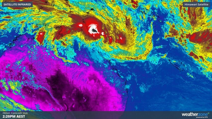Image: Enhanced infrared satellite image showing a developing tropical low over the Coral Sea on Friday. Source: Weatherzone.