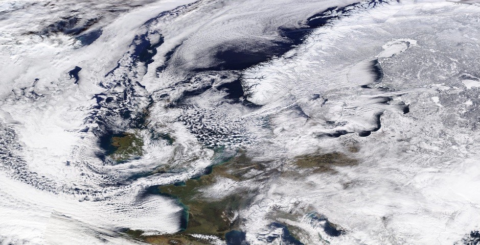Image: Satellite image showing snow over parts of the UK and Europe on February 27, 2018 during a cold wave dubbed the 'Beast from the East'. Source: NASA Worldview.