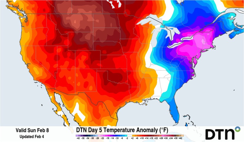 Image: Temperatures will be around 15 to 20 degrees Fahrenheit below average for much of the Northeast on Sunday. Source: DTN.