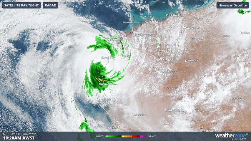 Image: Composite satellite and radar image showing Tropical Cyclone Mitchell on Monday, February 9. Source: Weatherzone.