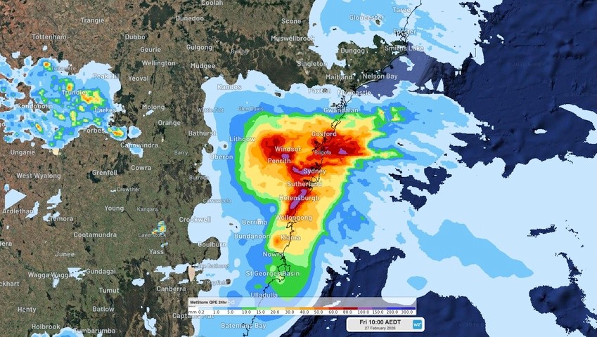 Image: Estimated rainfall over the Sydney region during the 24 hours ending at 10am AEDT on Friday. Source: Weatherzone.