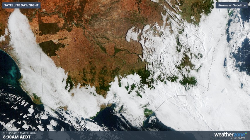 Image: Fog across parts of SA, Vic, NSW and the ACT on the morning of March 5, 2026. Source: Weatherzone